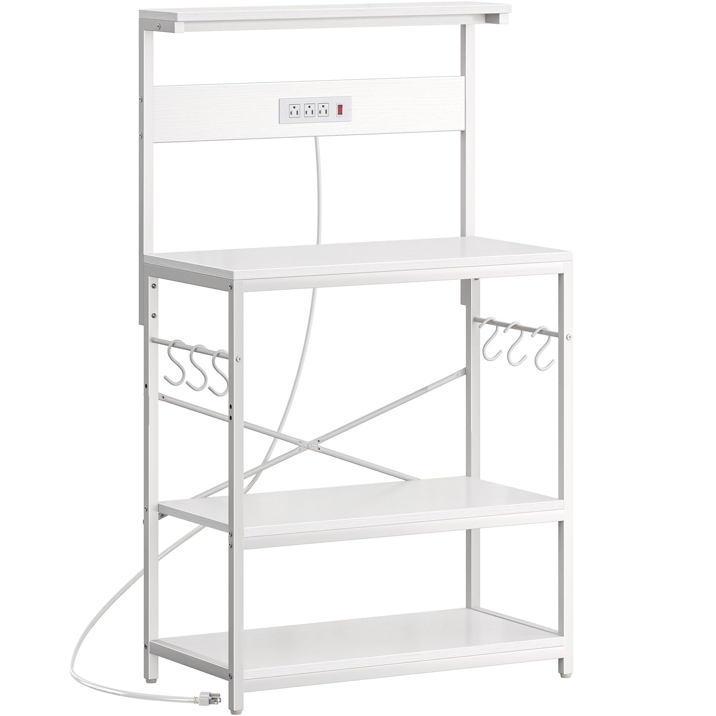 SUPERJARE Kitchen Bakers Rack with Power Outlet, Coffee Bar Table 4 Tiers, Kitchen Microwave Stand with 6 S-shaped Hooks, Storage Shelf Rack for Spices, Pots and Pans - Rustic Brown