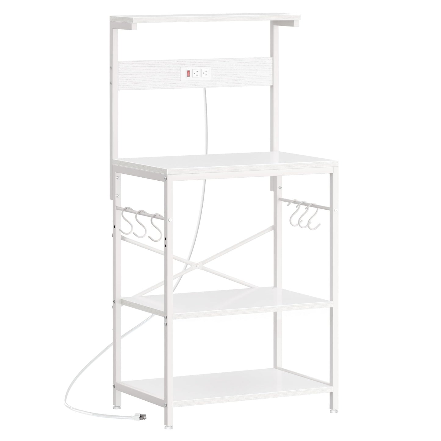 SUPERJARE Kitchen Bakers Rack with Power Outlet, Coffee Bar Table 4 Tiers, Kitchen Microwave Stand with 6 S-shaped Hooks, Storage Shelf Rack for Spices, Pots and Pans - Rustic Brown