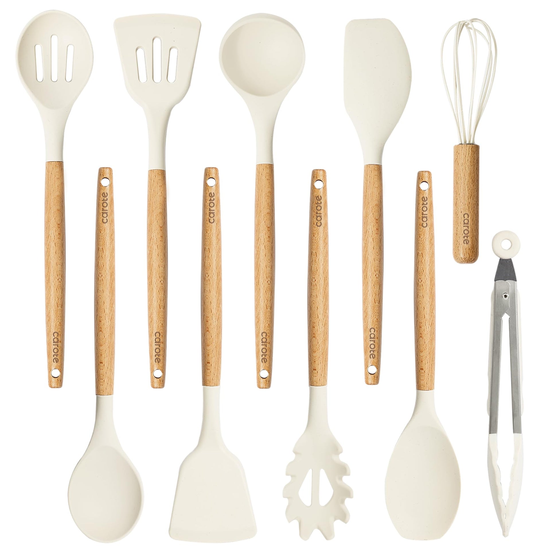CAROTE 22pcs Silicone Cooking Utensils Set, 446°F Heat Resistant Kitchen Utensils Gadgets Set, Spatula, Turner, Whisk, Tongs