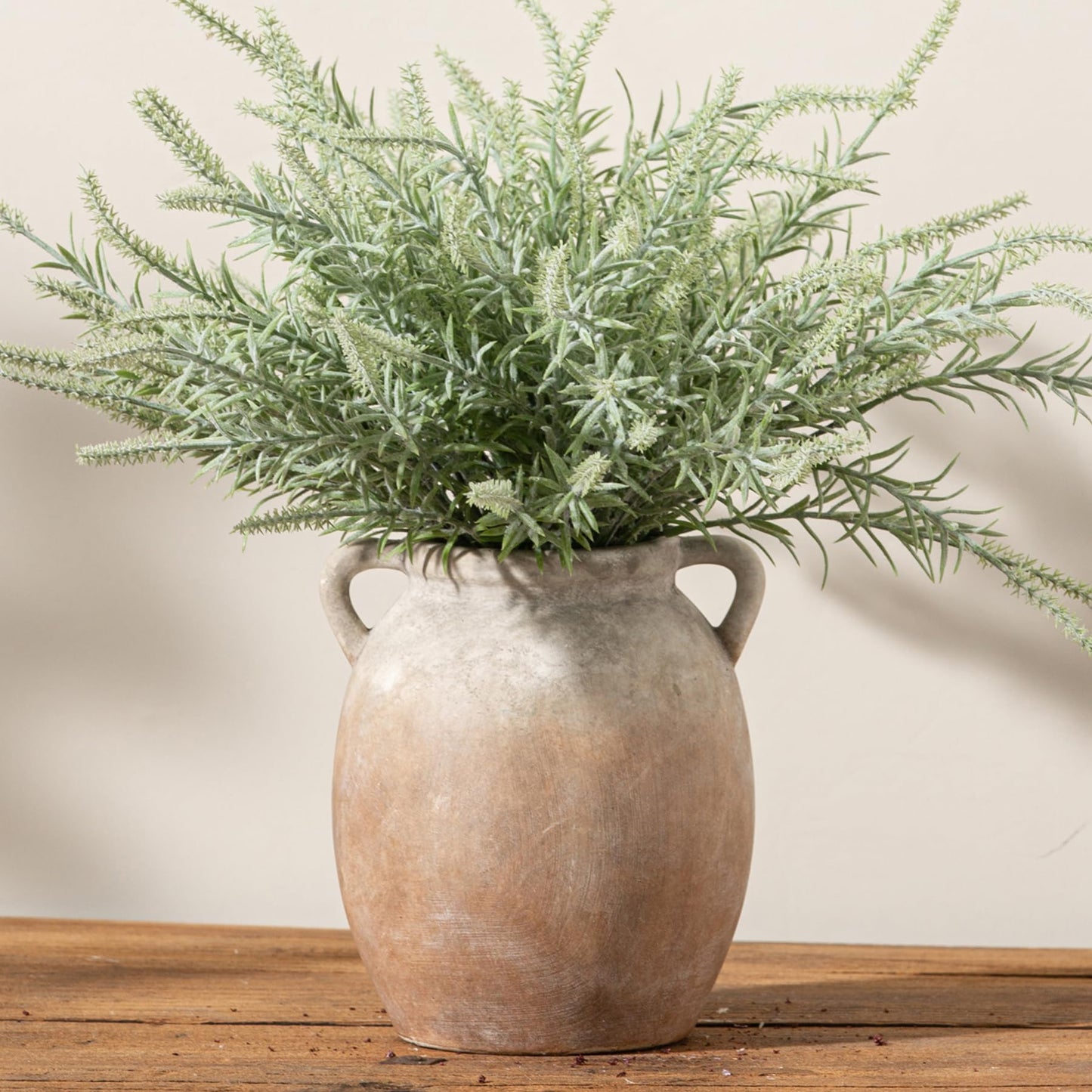 Dobbyby Ceramic Flower Vase 7.6 inch Farmhouse Rustic Vase Decorative Pottery Terracotta Vases for Home Decor Table Mantle Fireplace Living Room Bathroom Wedding Centerpiece (Whitewashed)
