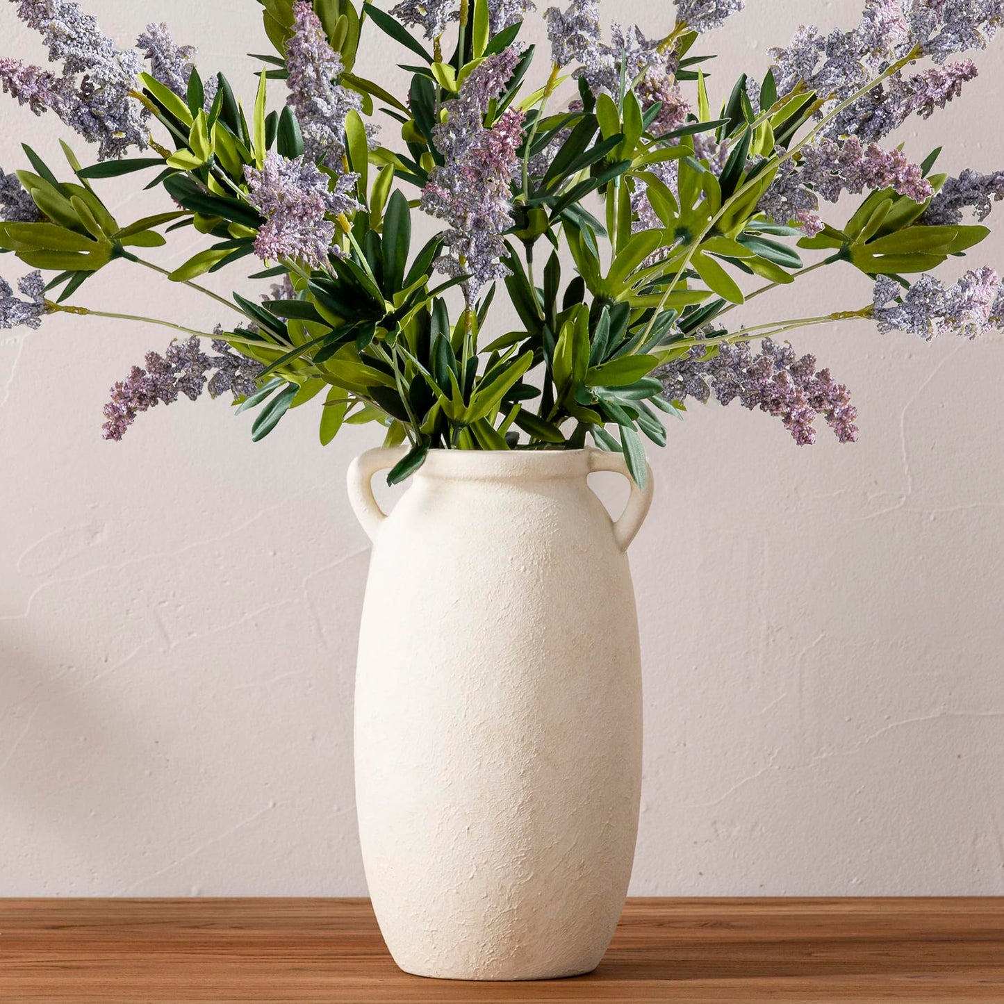 Dobbyby Ceramic Flower Vase 7.6 inch Farmhouse Rustic Vase Decorative Pottery Terracotta Vases for Home Decor Table Mantle Fireplace Living Room Bathroom Wedding Centerpiece (Whitewashed)