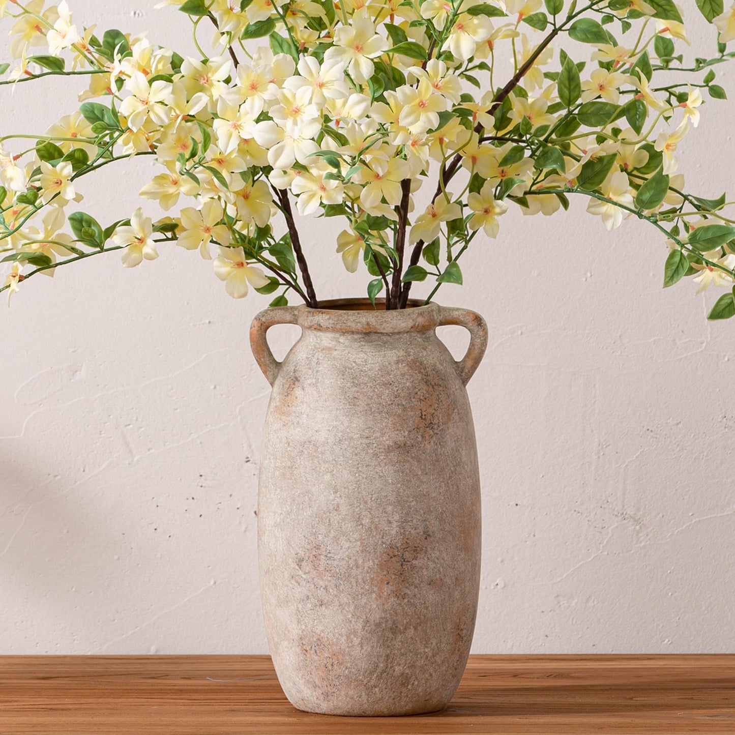Dobbyby Ceramic Flower Vase 7.6 inch Farmhouse Rustic Vase Decorative Pottery Terracotta Vases for Home Decor Table Mantle Fireplace Living Room Bathroom Wedding Centerpiece (Whitewashed)